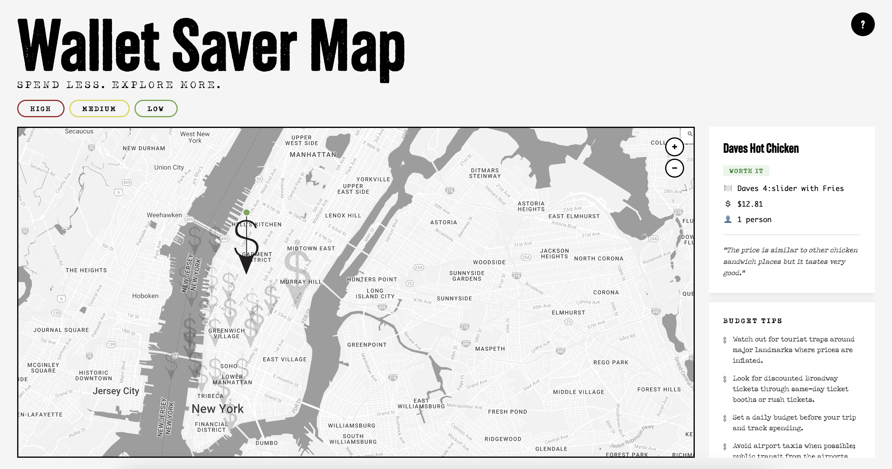 Wallet Saver Map budget dining guide for Manhattan