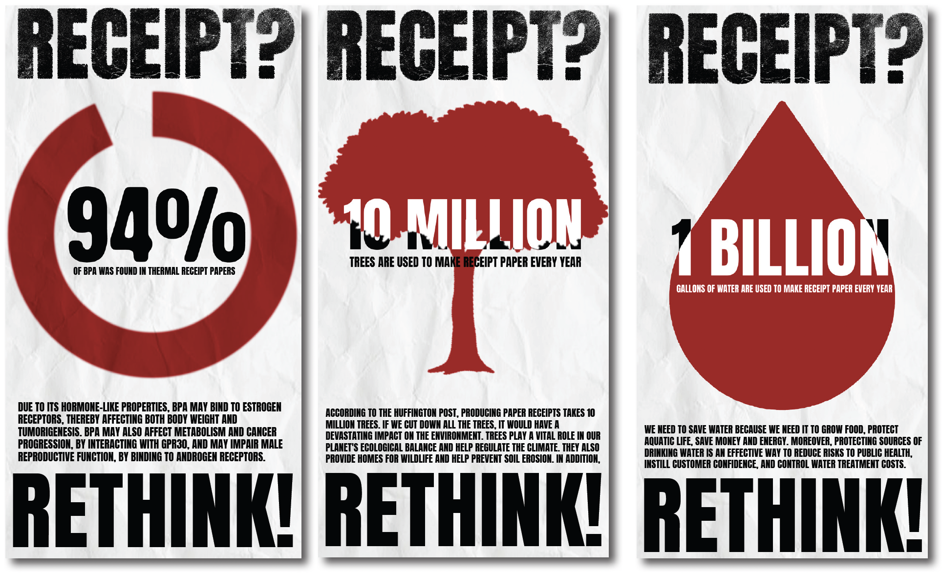 Receipt? Rethink! environmental campaign posters